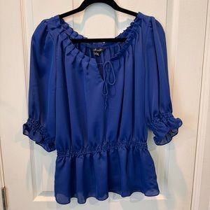 Willi Smith peasant cobalt blue blouse top L